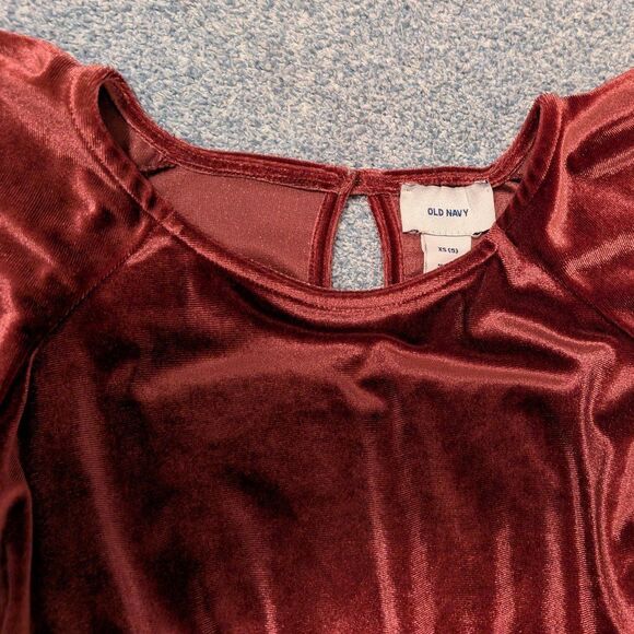 Burgundy Button Closure Velvet Flutter Sleeve Dress Old Navy Girls Size XS 5 - Picture 2 of 3